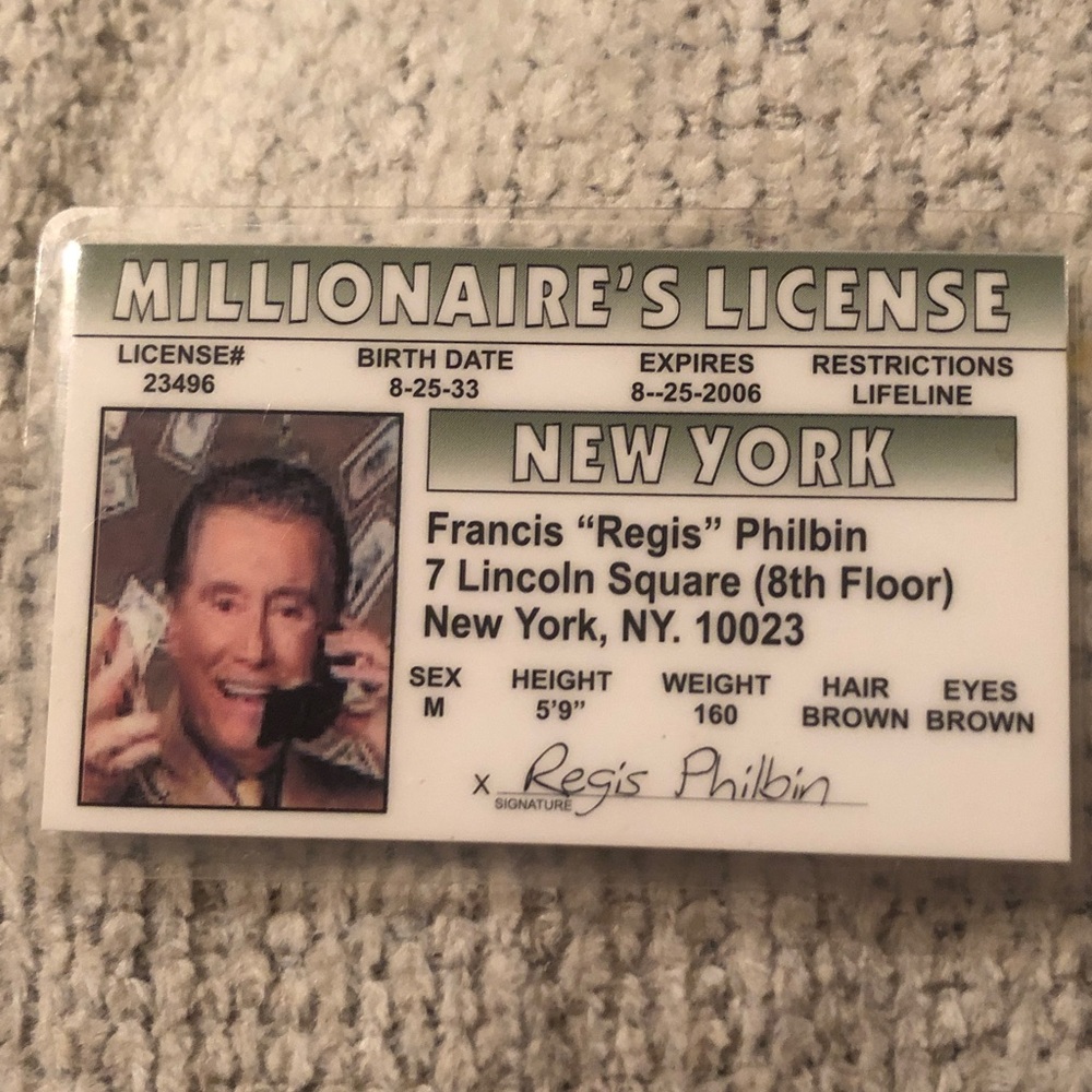 Millionaire's License Regis Philbin Novelty ID Card Magnet